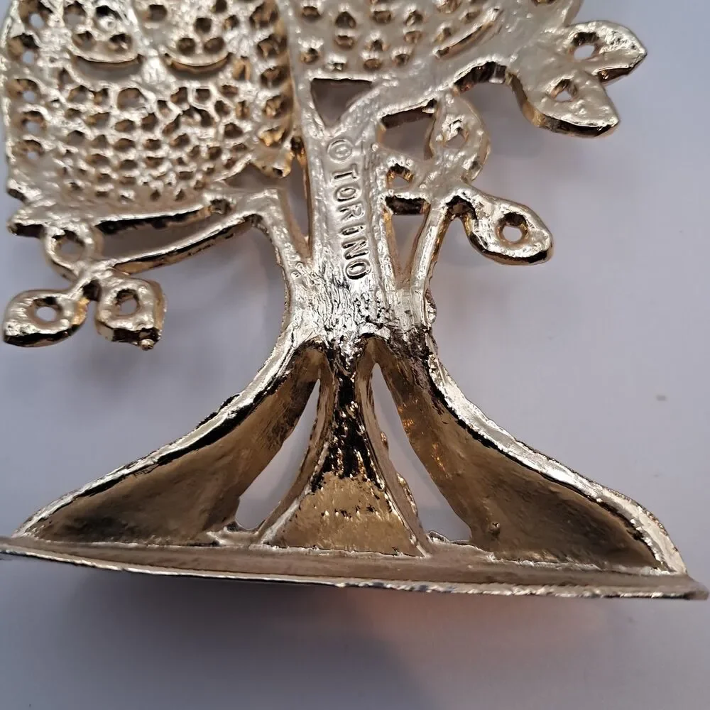 Vintage Owl Earrings Holder 1970s Torino Gold Tone